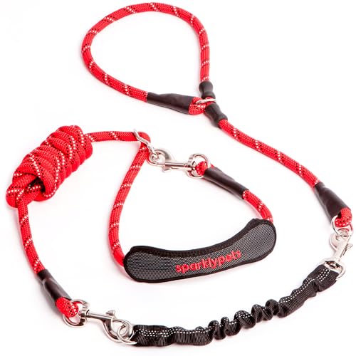 SparklyPets Multifunktionale Bungee-Leine mit Abnehmbarer Retrieverleine, Crossbody- und Taillenleine für Spaziergänge mit dem Hund, mittelgroße und große Rassen, Rot von SparklyPets