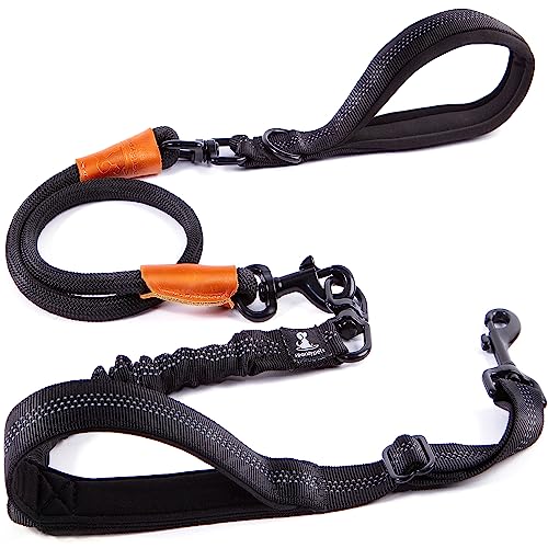 SparklyPets Premium Bungee Rope Leash for Pulling Dog - Shock Absorbing Anti Pull Dog Leash for Medium & Large Dogs with Padded Handles, Reflective Stitches & No Tangle, Premium Black von SparklyPets