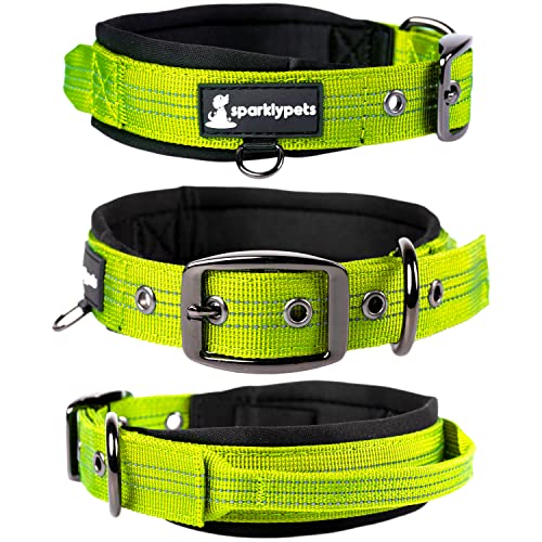 SparklyPets strapazierfähiges Hundehalsband für große und mittelgroße Hunde - Professionelles Halsband mit Griff & reflektierenden Nähten, weicher Griff & Schnalle mit Nickelüberzug von SparklyPets