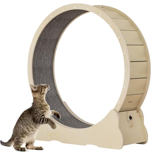 Katzenlaufband, Laufrad für Katzen aus Holz, mit Teppichboden, Laufband für Haustiere mit Bremse, perfekt für Ihre energiegeladene Katze,Yellow-XL von Spdazzleburst