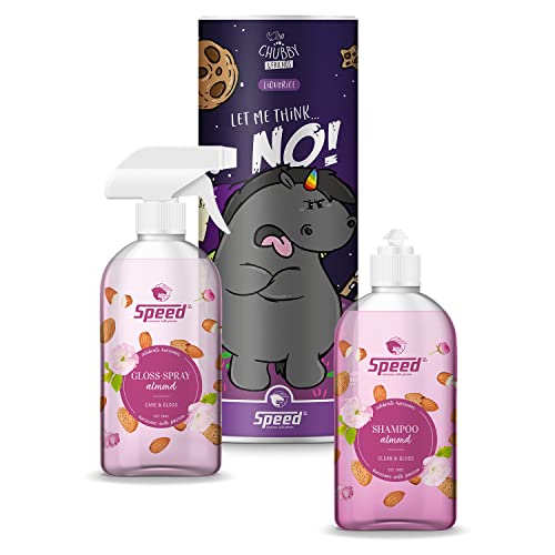 Speed Care'n'Snack Almond, Verwöhn-Set für Pferde, mit Schweif- und Mähnenspray und Shampoo und GOODIETUBE, schmackhafte Pferdeleckerli und Premium-Pferdepflege im Vorteilspack von Speed horsecare with passion EST. 1963