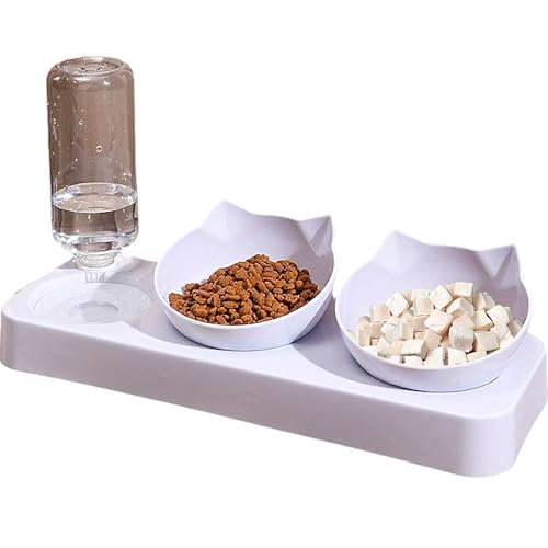 3 in 1 Katzenfutter und Wassernapf Set, Katzennäpfe mit Ständer, Doppel Katzennäpfe mit Wasserspender, Futter und Wasser Feeder für Kleine Mittlere Hunde Katzen von Speedy Panther