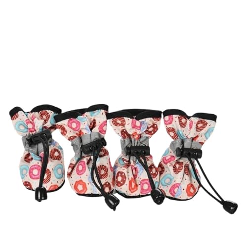 4 Stück Haustier-Hundeschuhe for kleine große Hunde und Katzen, rutschfest, weich, verstellbar, Pfotenstiefel, Socken, Welpen, Outdoor-Turnschuhe (Color : Donut, Size : XS-1) von SpeesY