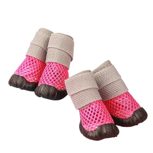 4 Stück Hundenetzschuhe Atmungsaktive kleine Hundesandalen for Chihuahua Teddy Hund Regenstiefel Schuhe mit weichen Sohlen (Color : Rose pink, Size : Size 4) von SpeesY