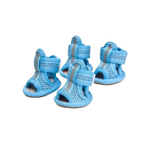4 Stück rutschfeste, atmungsaktive Hundeschuhe, Sandalen for kleine Hunde, Hunde-Sneaker for Hunde, Welpen, Blaue Katzenschuhe (Color : Blue, Size : L) von SpeesY