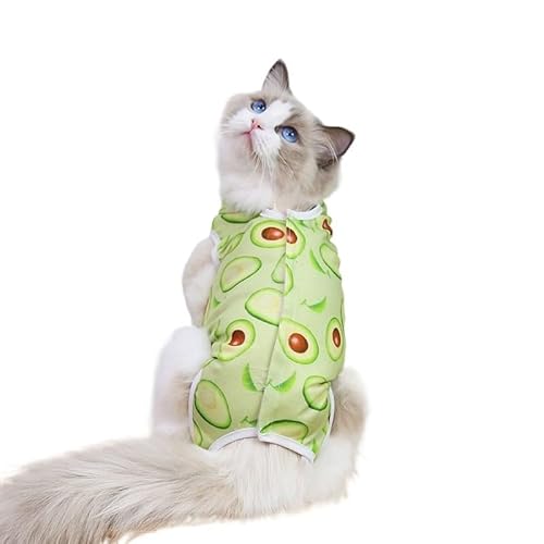 Anti-Leck-Kleidung, Katzen-Entwöhnungsanzug, Kleiner Hund, Katzen-Overall, süßer Aufdruck, Haustierpflege-Kleidung (Color : Style A-Green, Size : M) von SpeesY