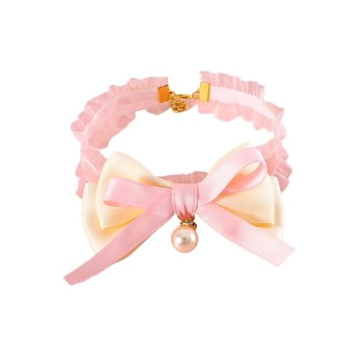 Exquisites Perlenhalsband mit Schleife for Katzen und Welpen – perfektes Partyzubehör for Ihre geliebten Haustiere (Color : Pink, Size : XS-20-27CM) von SpeesY