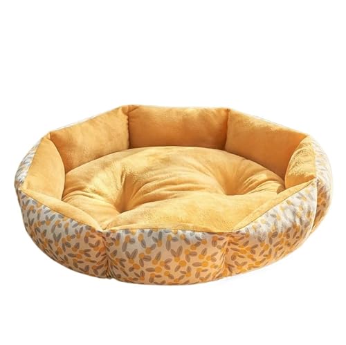 Haustier Achteckiges Nest Druck Hund Kissen Sofa Haus Kätzchen Bett Warme Haustier Liefert Kleine Hund Zubehör (Color : Olive Yellow, Size : M-48CM) von SpeesY