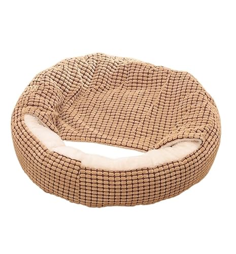 Rundes Plüsch-Katzen-Warmbetthaus, weiches, langes Plüschbett for kleine Hunde und Katzen – Haustierzubehör (Color : Coffee, Size : M-50cm) von SpeesY