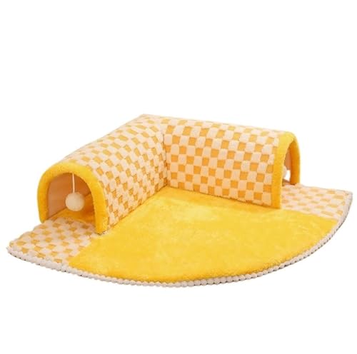 Tunnel-Katzennest, warmes, abnehmbares, waschbares Bett, Katzenunterschlupf, geschlossene Hausmatte, Heimtierbedarf, Zubehör (Color : Yellow, Size : L-60x60x22cm) von SpeesY