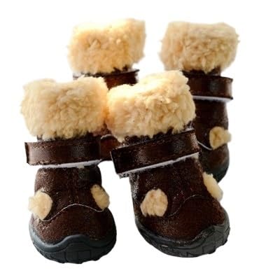 Warme und rutschfeste Schuhe for Hunde, Set mit kleinen Welpenschuhen und Pelz-Chihuahua-Stiefeln (Color : Brown, Size : 5inch) von SpeesY