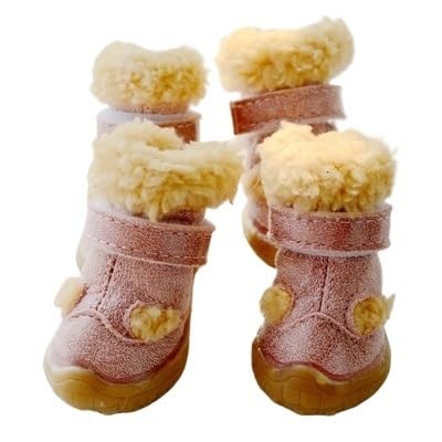 Warme und rutschfeste Schuhe for Hunde, Set mit kleinen Welpenschuhen und Pelz-Chihuahua-Stiefeln (Color : Pink, Size : One Size) von SpeesY