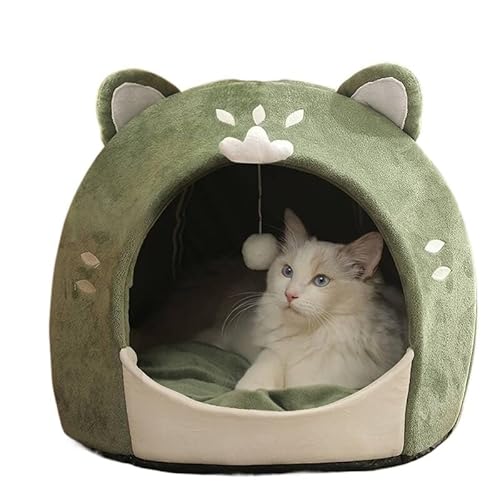 Warmes Katzenbett aus Baumwolle, niedliches, gemütliches, weiches Haustierbett in Katzenform mit Kissen for kleine Hunde, Katzen, Heimtierbedarf (Color : Green, Size : 40x40x40cm) von SpeesY