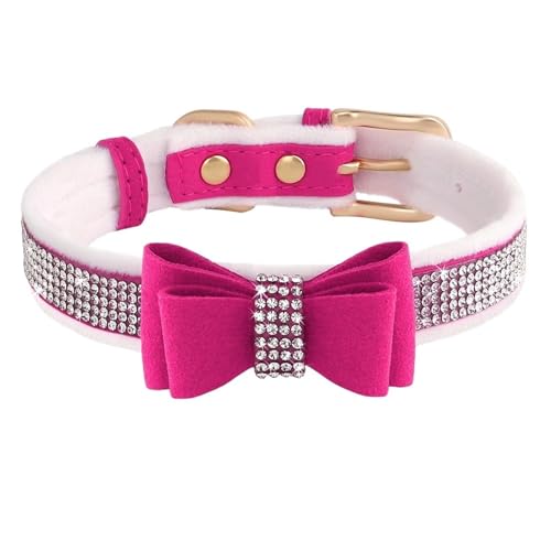 Warmes Katzenhalsband mit glitzerndem Kristall, for kleine Hunde, Kätzchenhalsbänder, Halskette mit Schleife, verstellbar, for Welpen und Katzen (Color : Rose red, Size : Xs-1.5x35cm) von SpeesY