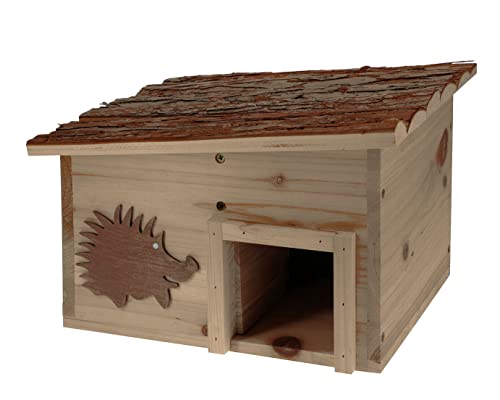 Holz Igelhotel mit Flachdach - eckig 34 x 28 cm - stabiles und wetterfestes Igelhaus - Igel Hütte Quartier Hotel Höhle Futter Haus von Spetebo