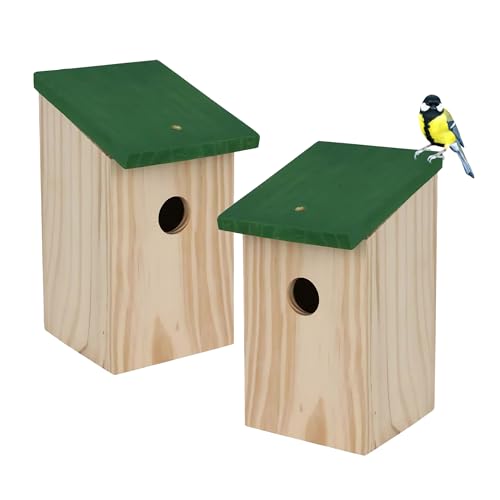 Holz Vogelhäuschen zum Aufhängen 22 x 15 cm - 2er Set - Vogel Nist Kasten mit Fütterungsloch - Deko Vogel Haus zum Hängen oder Stellen von Spetebo