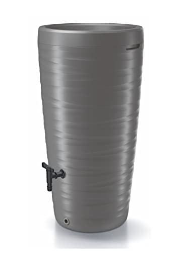 Spetebo Design Regentonne 240 L mit Wasserhahn - grau - Regentank mit Pflanzschale als Deckel - Kunststoff Wasser Tonne Regen Tank Blumen Pflanzen Kübel wetterfest frostsicher von Spetebo