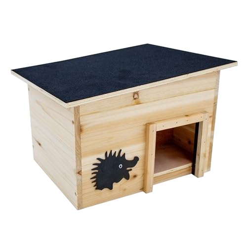 Spetebo Holz Igelhaus mit Labyrinth Eingang - 32 x 21 cm - Winter Igelhotel mit schwarzem Flachdach - Igelhöhle Igelhütte Winterquartier Futterhaus Überwinterungshilfe Nest für Igel von Spetebo