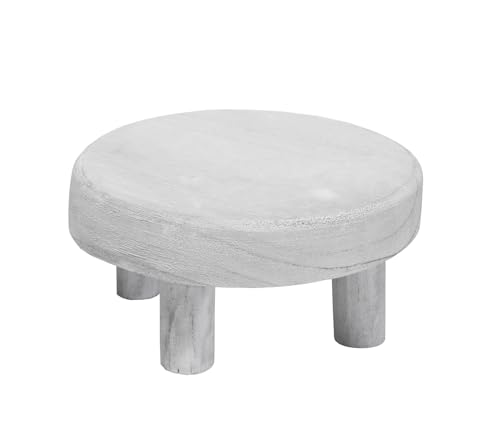 Spetebo Holz Pflanzenhocker klein 20 cm - White Washed - Massiver Blumenteller mit 4 Füßen - Echtholz Deko Pflanzen Ständer Blumen Teller von Spetebo