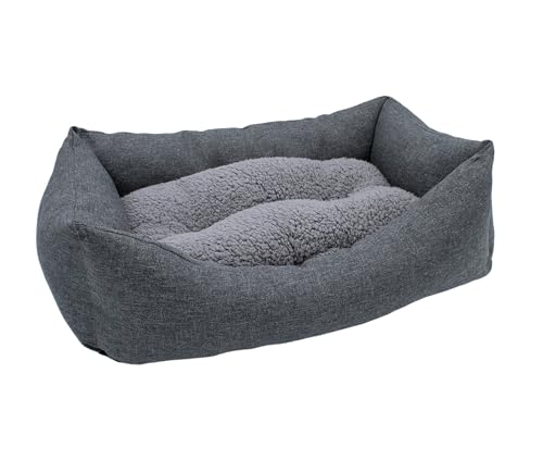 Spetebo Plüsch Heimtierkorb in grau mit entnehmbarem Kissen - 60 x 45 cm - Hundebett mit Rutschfester Unterseite - Haustier Schlafplatz Hundekorb Welpenbett Körbchen für Hunde und Katzen von Spetebo