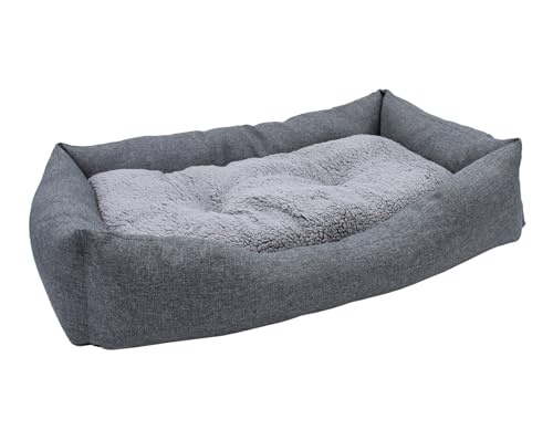 Spetebo Plüsch Heimtierkorb in grau mit entnehmbarem Kissen - 82 x 60 cm - Hundebett mit Rutschfester Unterseite - Haustier Schlafplatz Hundekorb Welpenbett Körbchen für Hunde und Katzen von Spetebo