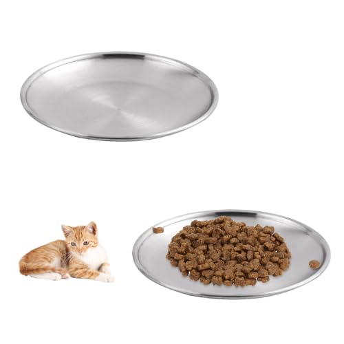 2 Stück 14cm Rund Edelstahl Teller,Flach 201 Edelstahlteller,Silber Edelstahl Teller Camping,Edelstahl Futternapf Katze Flach,Katzenteller Flach Leicht zu Reinigen,für Outdoor,Katze Füttern von SpetngSake