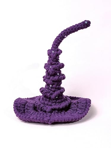 SphonxAi Pet Wizard Hut, handgefertigt, Katze, Hexenhut, Halloween, Haustierkostüm, Kopfbedeckung, Zubehör, Zaubererhut für Katzen, kleine Hunde, Strickmütze mit Perlen für Haustiere (Dunkelviolett) von SphonxAi