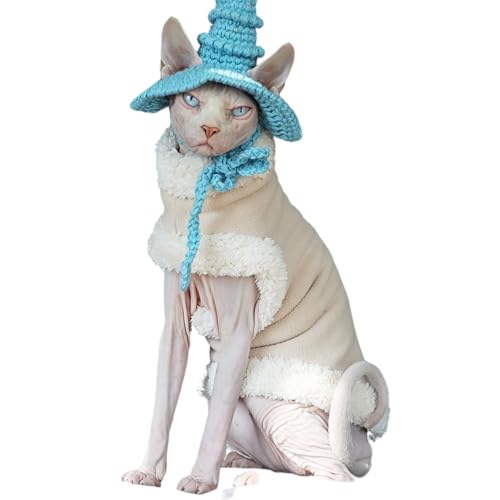 SphonxAi Sphynx Katzenkleidung: Jumpsuit für haarlose Katzen, weich mit Fleece gefüttert, warmer Wintermantel, Katzenbekleidung, Schlafanzug (Größe S-XXL), cremefarben, Größe L von SphonxAi