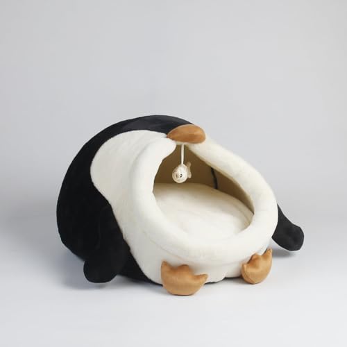 Katzenkorb - warm - halb eingeschlossen - Kissen - niedlicher Pinguin - Farbe Schwarz und Weiß von Spire