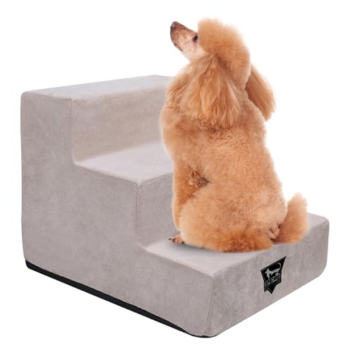 SPOCADO Albion Haustiertreppe | 3-stufige Hundetreppe mit Plüschbezug | Katzentreppe für Sofa, Bett & Auto | Abnehmbarer, waschbarer Bezug | bis 50kg belastbar (Beige, 34 x 38 x 46 cm, 3) von Spocado