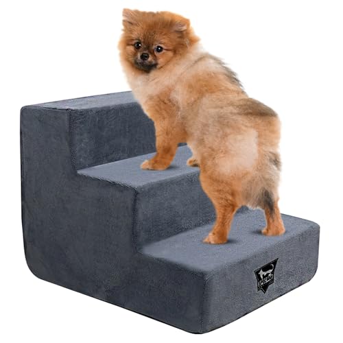 SPOCADO Albion Haustiertreppe | 3-stufige Hundetreppe mit Plüschbezug | Katzentreppe für Sofa, Bett & Auto | Abnehmbarer, waschbarer Bezug | bis 50kg belastbar (Grau, 34 x 38 x 46 cm, 3) von Spocado