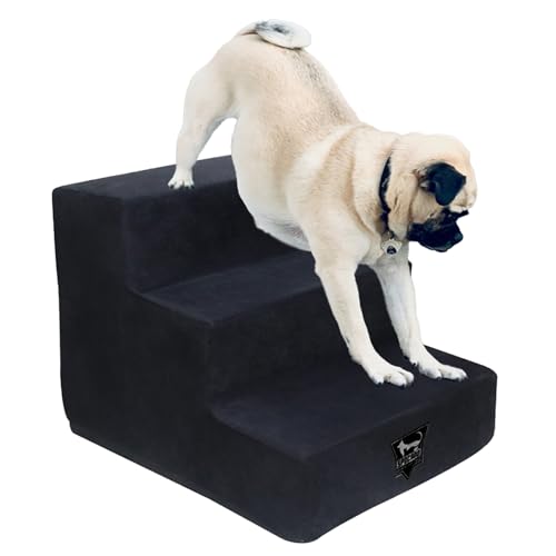 SPOCADO Albion Haustiertreppe | 3-stufige Hundetreppe mit Plüschbezug | Katzentreppe für Sofa, Bett & Auto | Abnehmbarer, waschbarer Bezug | bis 50kg belastbar (Schwarz, 34 x 38 x 46 cm, 3) von Spocado