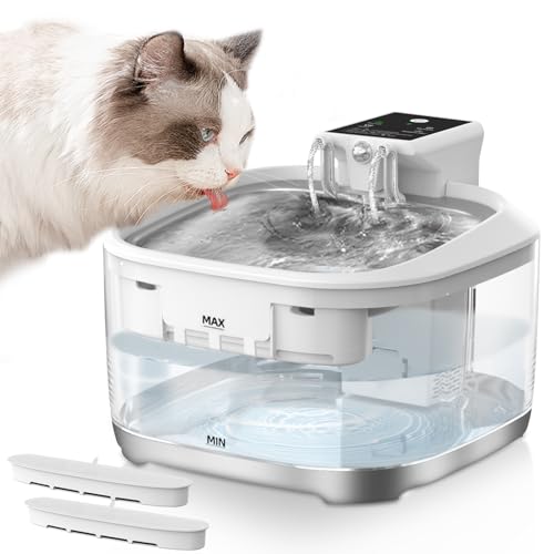 Katzenbrunnen Kabellos, Spofan 4.5 L Trinkbrunnen für Katze, Katzenbrunnen für Katzen Hunde mit Bewegungsmelder 5000mAh Akkukapazität, Leiser Pumpe, BPA-frei, Wasserwanne aus Edelstahl, 2 Filter von Spofan