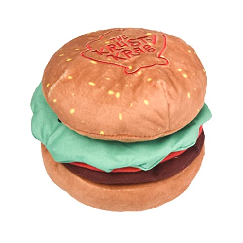 SpongeBob SquarePants for Pets Krabby Patty Crinkle Plüsch Hundespielzeug | Hundespielzeug für Spongebob Fans | Krabby Patty Quietschendes Hundespielzeug für alle Hunde aus weichem Plüschstoff 17,8 cm von SpongeBob SquarePants for Pets