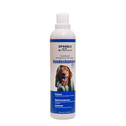 Spoodle Natürliches Hundeshampoo, 100% vegan & bio-zertifiziert, lindert Juckreiz, für gesundes, glänzendes Fell & Reinigung und Pflege, 400 ml für Hunde & Katzen von Spoodle Natura