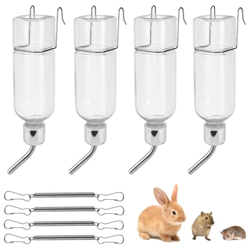 4 Stück Trinkflasche Kaninchen mit Halterung: 350ml Hängende Haustiere Wasserflaschen Automatisch Trinkflasche mit Halter, Trinkflasche Meerschweinchen für Kaninchen Hamster Chinchillas von Sporgo