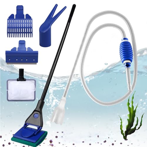 Aquarium Reinigungsset 5 in 1: Aquarium Zubehoer Aquarium Wasserwechsel Siphon und 5 Reinigungswerkzeuge Abnehmbar, Aquarium Reinigungs Set Aquarium Reinigungswerkzeuge für Wasserwechsel und Reinigung von Sporgo