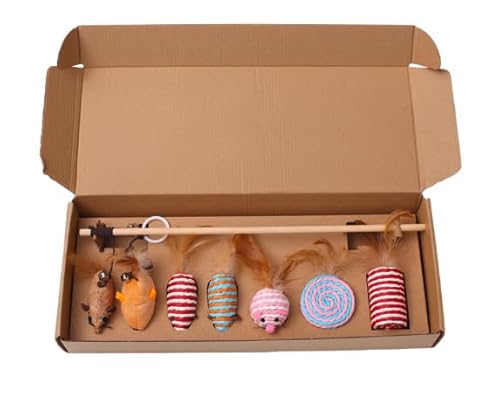 Katzenspielzeug 7 Teile Set: Interaktives Katzenspielzeug mit Katzenangel, Maus aus Plüsch Spielzeug mit Federn, Katzen Spielzeug Nachhaltige fördert Koordination von Kitten Katzenspielzeug 7 Teile Set: Interaktives Katzenspielzeug mit Katzenangel, Maus aus Plüsch Spielzeug mit Federn, Katzen Spielzeug Nachhaltige fördert Koordination von Kitten von Sporgo
