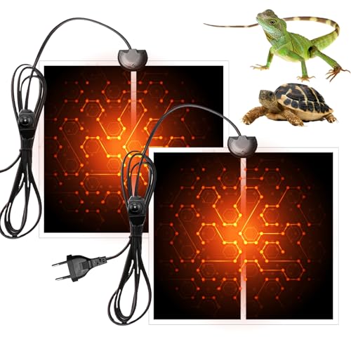 Sporgo 2 Stück Heizmatte: 14W Heizmatte Terrarium Reptil Heizmatten mit Temperaturregelung, Einstellbar Reptil Wärmematte Heizmatte für Reptilien Schildkröten Schlangen Eidechse Gecko, 28x28CM von Sporgo