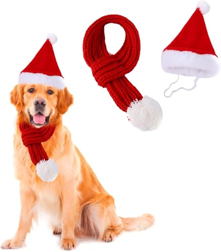 Sporgo 2 Stück Weihnachtskostüm für Katzen Hunde: Weihnachtsmütze und Weihnachtsschal, Weihnachtskostüme für Haustiere, Weihnachtsmütze Set für Katzen, Welpen, kleine Hunde, Mittelgroße Hunde von Sporgo