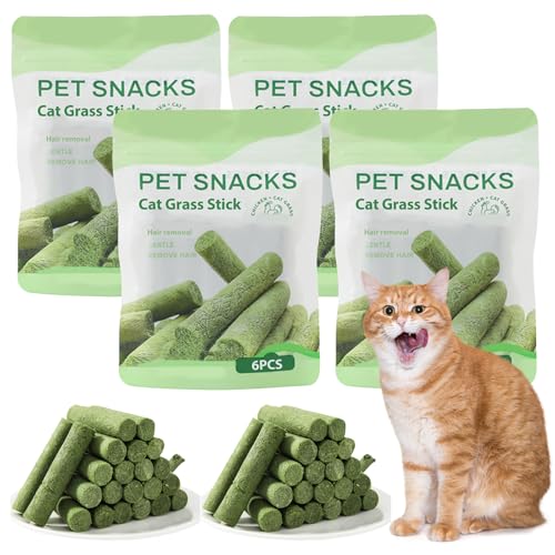 Sporgo 24 Stück Katzengras Snack: 120g Gefriergetrocknet Snacks für Katzen für die Zahnpflege und Haarknäuel Entfernen, Cat Grass Teething Stick Katzenminze Beißstab Katzengras Für Katzen von Sporgo