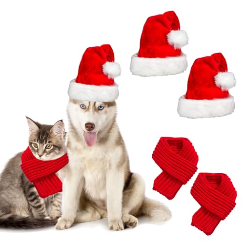 Sporgo 4 Stück Weihnachtskostüm für Katzen Hunde: Weihnachtsmütze und Weihnachtsschal, Weihnachtskostüme für Haustiere, Weihnachtsmütze Set für Katzen, Welpen, kleine Hunde von Sporgo