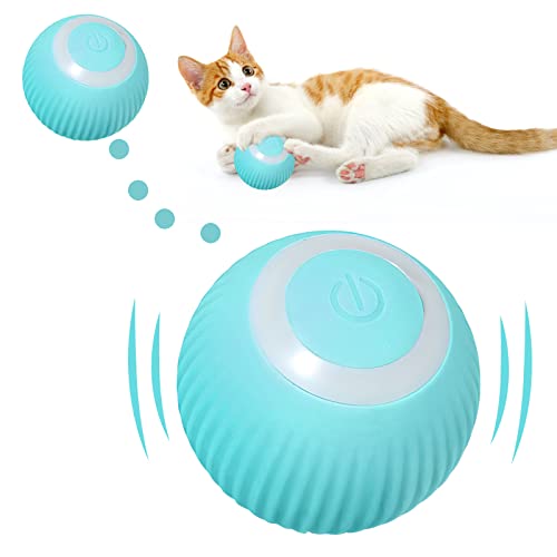 Sporgo Interaktives Katzenspielzeug Ball, Elektrisch Katzenball mit LED Licht, 360° Selbstrollende Ballspielzeug USB Wiederaufladbares, Automatischer rollender Ball Spielzeug für Katzen (Blau) von Sporgo