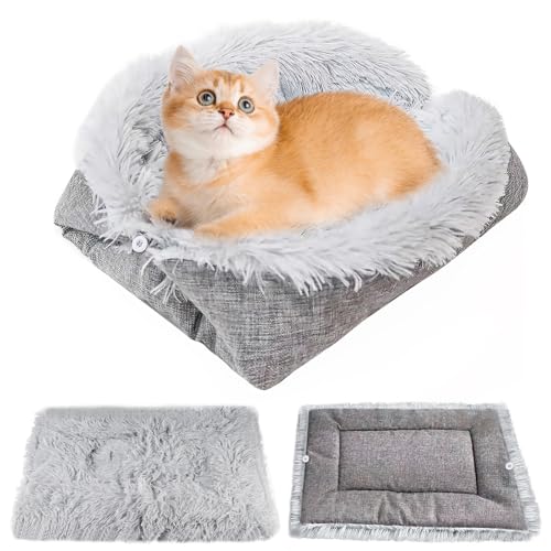 Sporgo Katzenbett Hundebett: Große Katzenkissen Flauschig Weich Katzen Bettchen für Mittlere Kleinen Hunde Katze, Waschbar 2 in 1 Katzendecke Hundedecke Wärmematte 61CM X 51CM, Gray von Sporgo