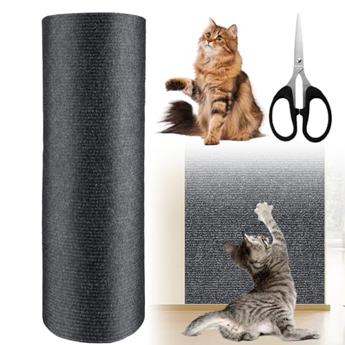 Sporgo Kratzmatte Katze: 200cmx40cm Selbstklebend Kratzteppich Katze Wand, Kratzpads für Katzen Katzen Kratzwand, Katzenkratzbretter Kratzbaum Klettern Pad mit Schere für Sofa Möbelschutz, Dunkelgrau von Sporgo