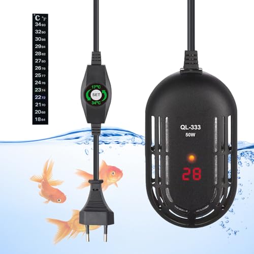 Sporgo Mini Aquarium Heizung: 50W Digital Aquarium Heizstab Justierbare Aquariumheizer mit Temperatur Controller, Fisch Tank Schildkröte Tank Aquarium Heizer für 10-60L Salzwasser und Süßwasser von Sporgo