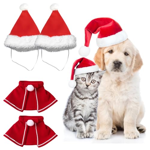 Sporgo Weihnachtskostüm für Katzen Hunde: 2PCS Haustier Kostüm Weihnachtsmütze Verstellbarer Umhang, Katzenbekleidung Hundebekleidung Weihnachten Haustier Kleidung für Christmas Party Geschenk von Sporgo