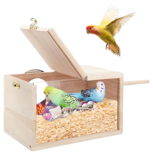 Sporgo Wellensittich Nistkasten Süßes Vogelhäuschen: Vogelnest Brutkasten Transparentes Design, Massivholz Papagei Zucht Box für Liebevogel Ellensittich Sittich Lovebirds Papageien 12 * 12 * 19.5cm von Sporgo