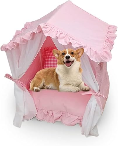 Sport Tent Haustierbett Höhle Hundehütten für drinnen Hunde Welpen & Katzen Zelt mit Kissen Prinzessin Bett Haustierhaus waschbare Hundebetten S, rosa, 0 von Sport Tent