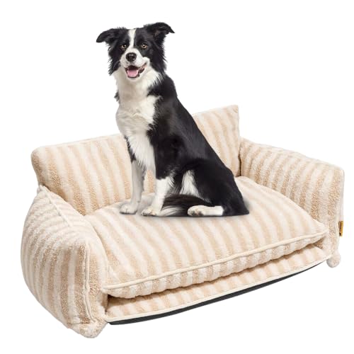 Sport Tent Haustiersofa Hund Waschbar Hundesofa Hundebett Flauschiger Schlafplatz Hundekissen Hundecouch XL-100x65x40cm, Beige-Streifen von Sport Tent